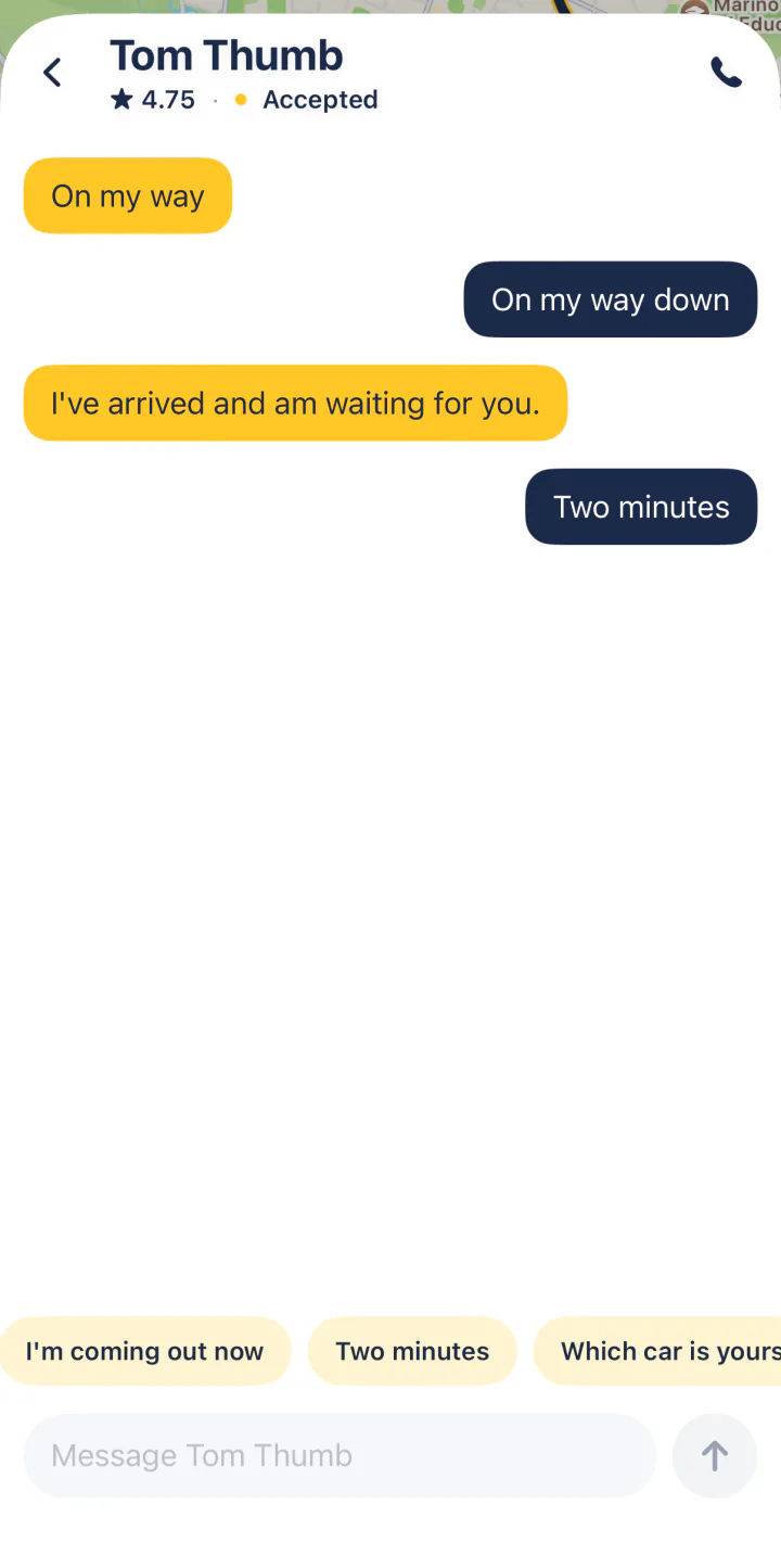 Messaging your driver in the FairTaxi app on iPhone